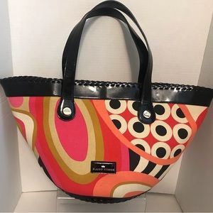 Elaine Turner Multicolor Canvas & Patent Leather Tote Bag Purse